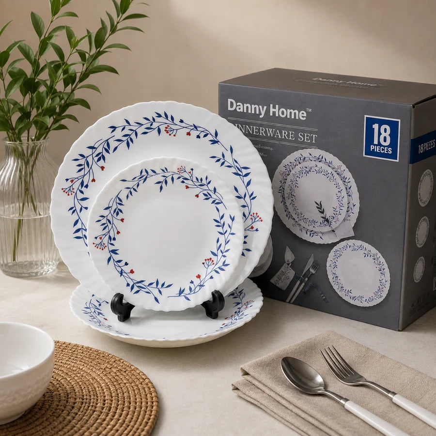 Danny Home 18 Pcs Blue Botanical Dinnerware Set