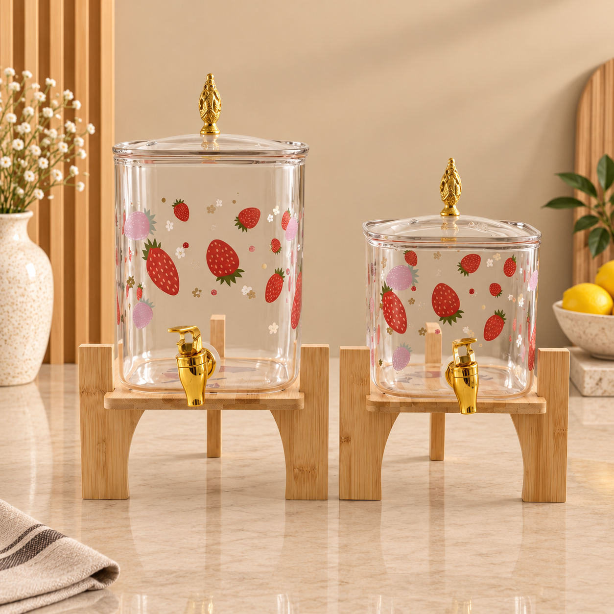 Clear Strawberry Print Beverage Dispenser