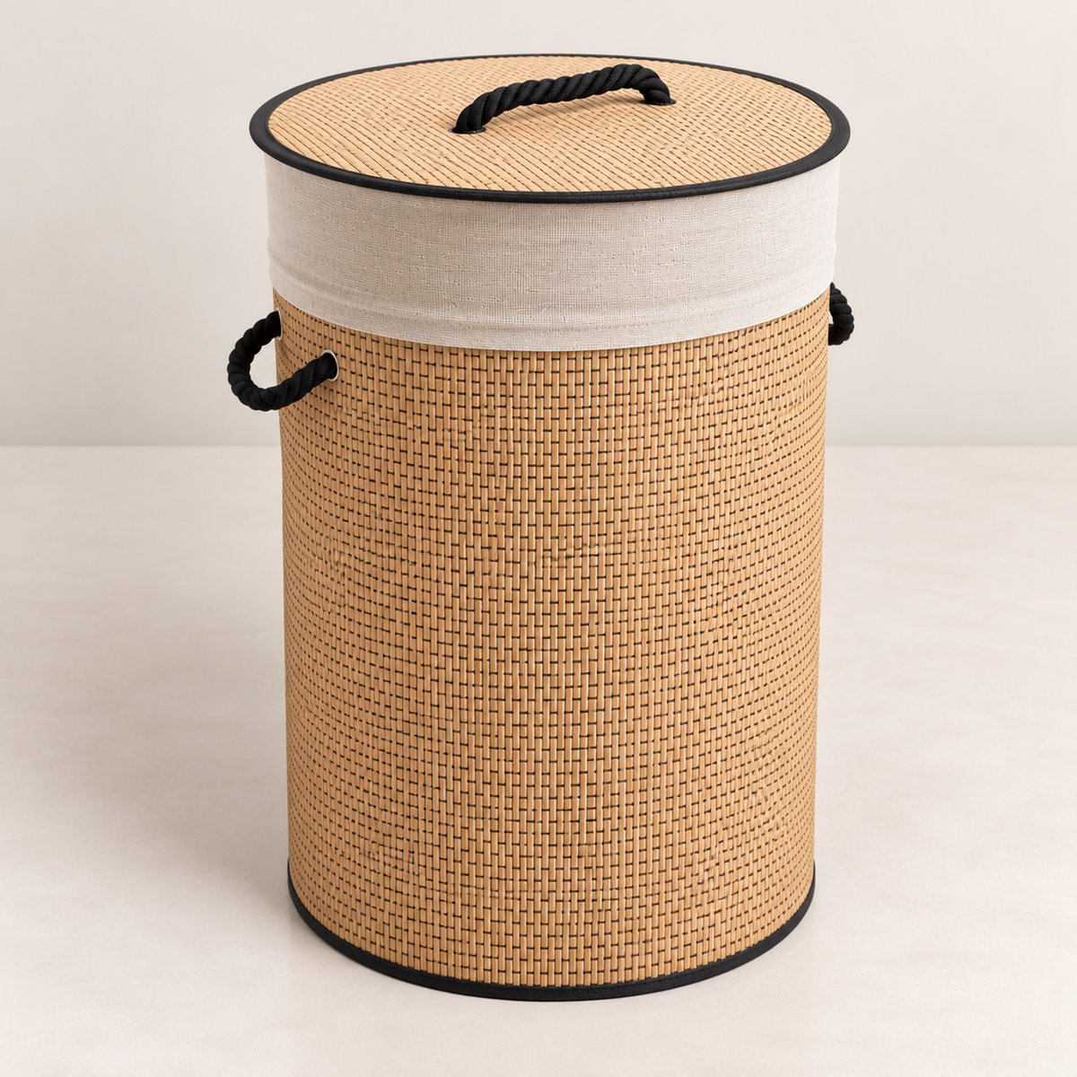 Premium Bamboo Laundry Basket with Lid & Rope Handles – 40 × 50 cm