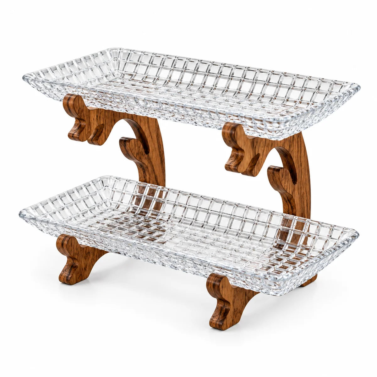 Walnut Wood 2-Tier Rectangular Glass Serving Platter
