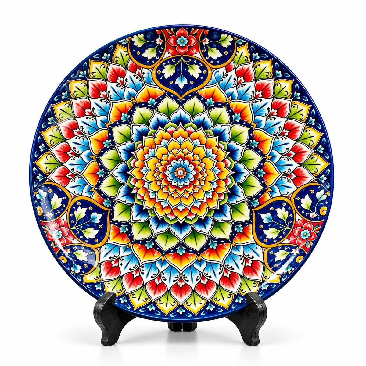 Turkish Retro Ceramic Dinner Plate – 10 Inch (Multicolor Floral Mandala Design)