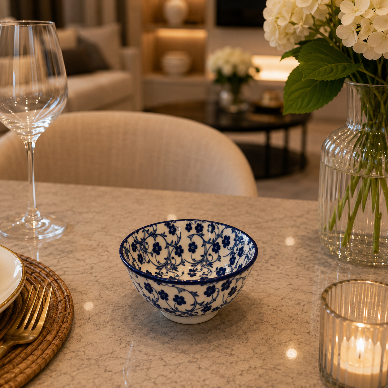 Danny Home Blue Flower 4.5-Inch Ceramic Bowl