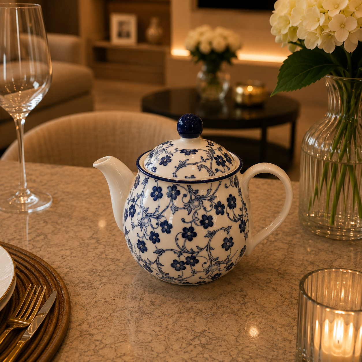 Danny Home Blue Flower 500ml Ceramic Teapot