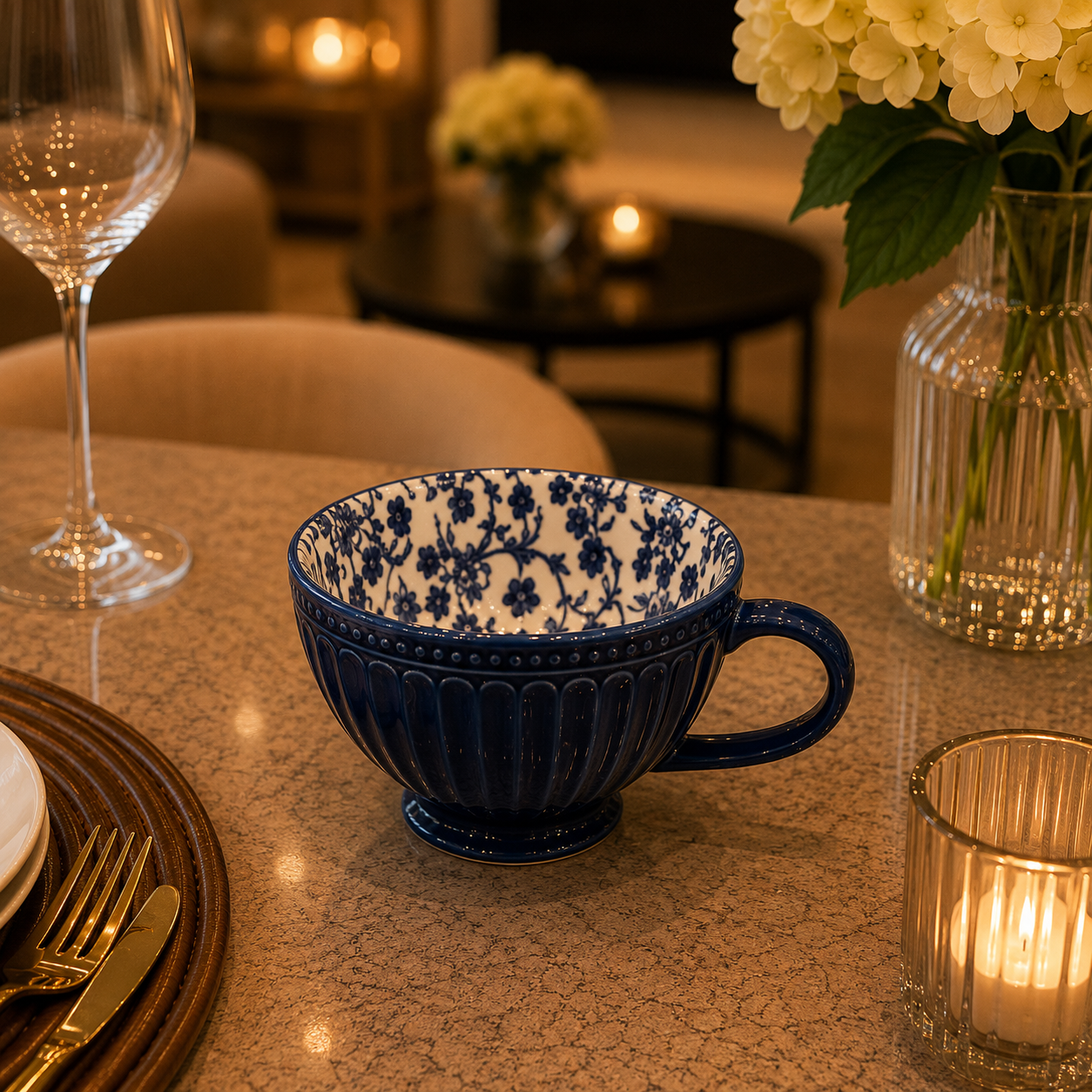 Danny Home Blue Flower 400ml Porcelain Mug