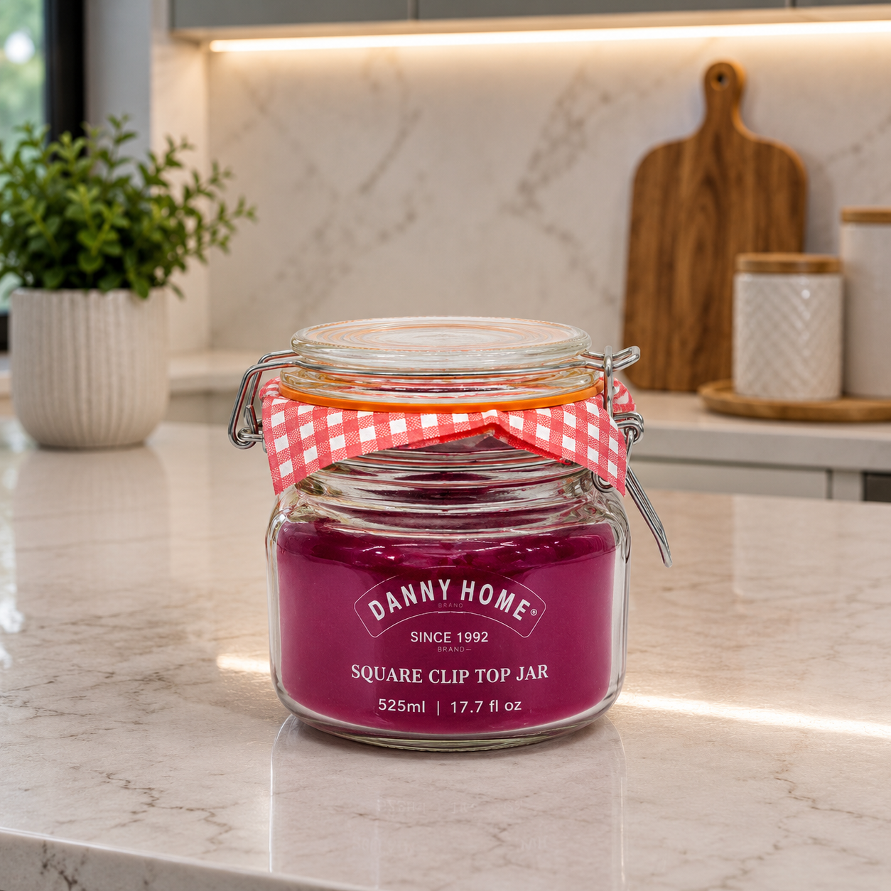 Danny Home Square Clip Top Glass Storage Jar – 525ml