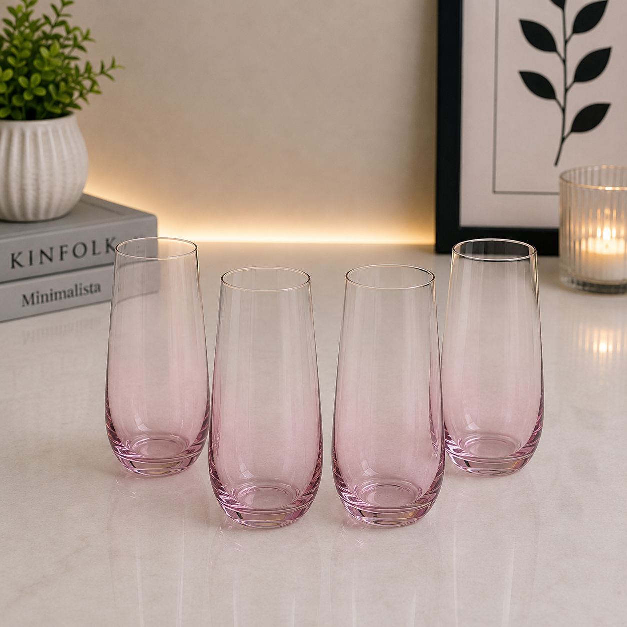 Danny Home Pink Ombre Highball Glass Set – 410ml (4 Pcs)