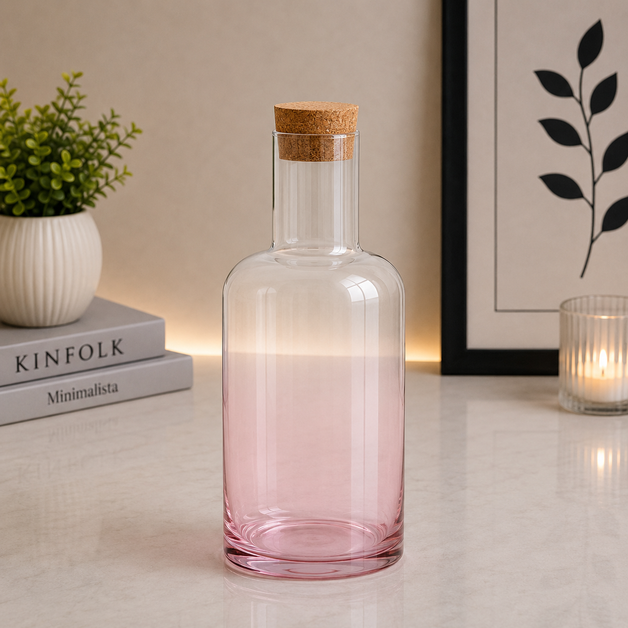 Danny Home Ombre Glass Water Carafe with Cork Lid – 1520ml