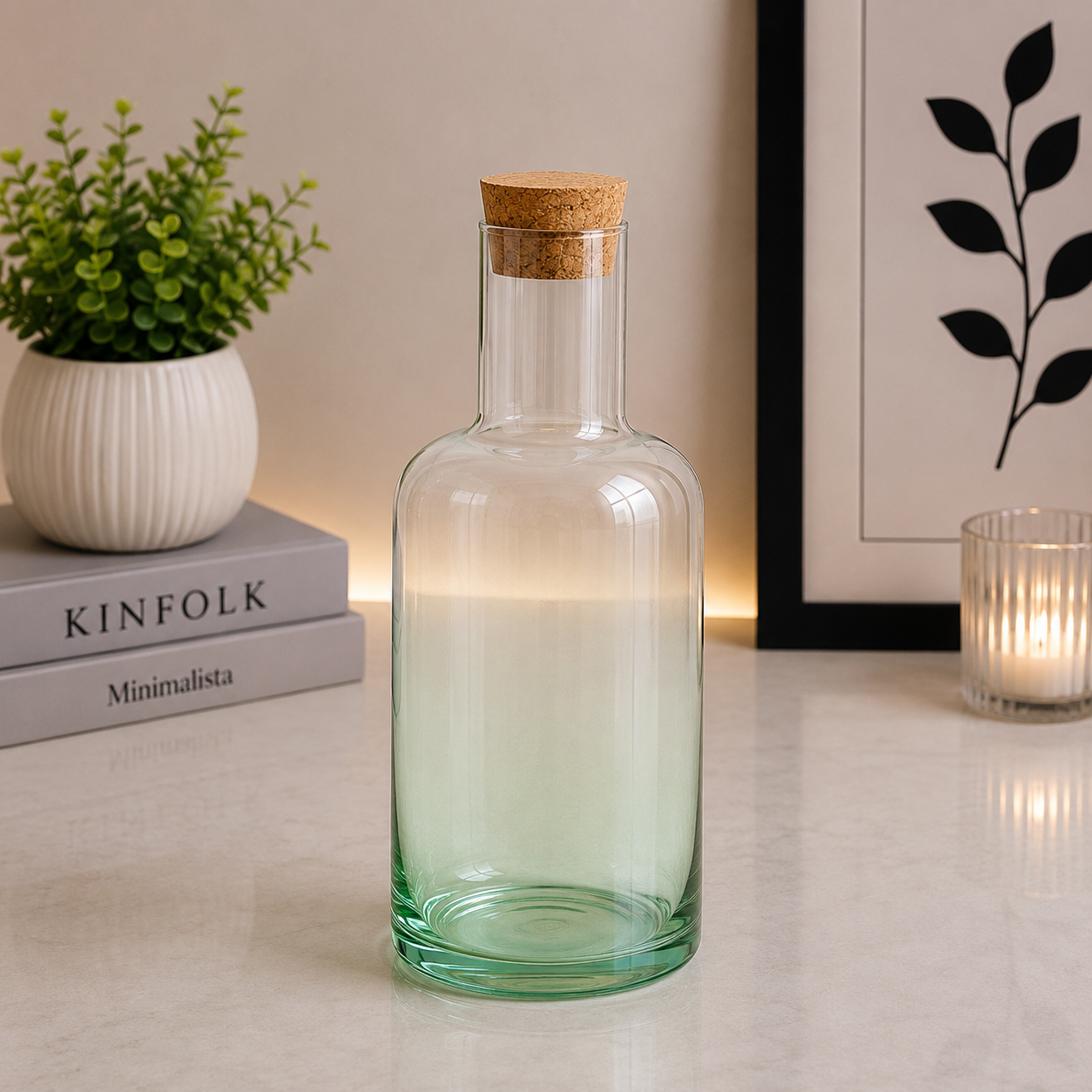Danny Home Green Ombre Glass Water Carafe with Cork Lid – 1520ml