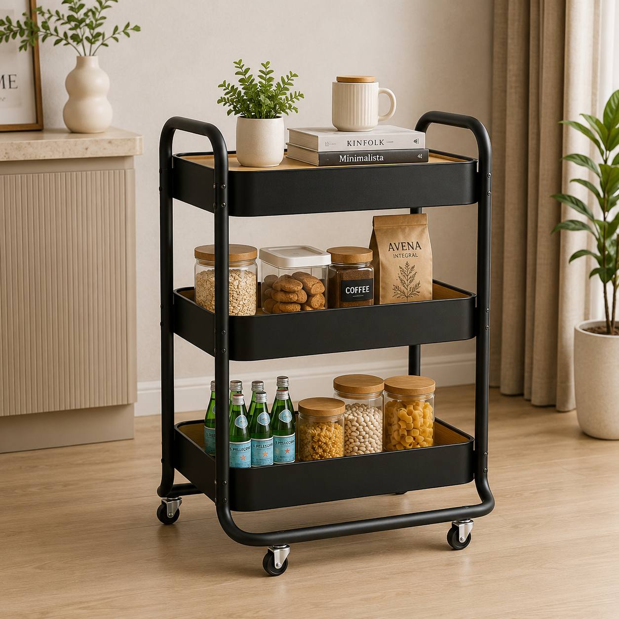 Danny Home 3-Tier Storage Trolley - Black