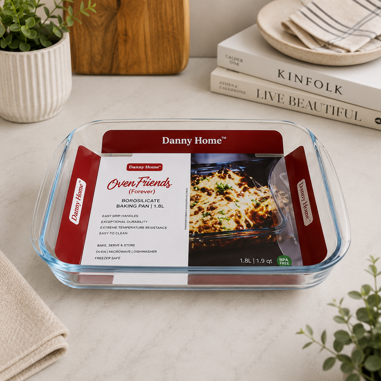 Danny Home Borosilicate Glass Baking Pan – 1.8L