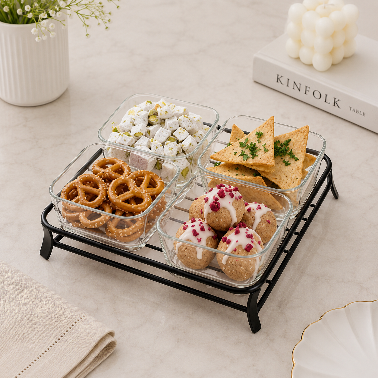 Danny Home 4-Section Glass Snack Bowl Set – 300ml