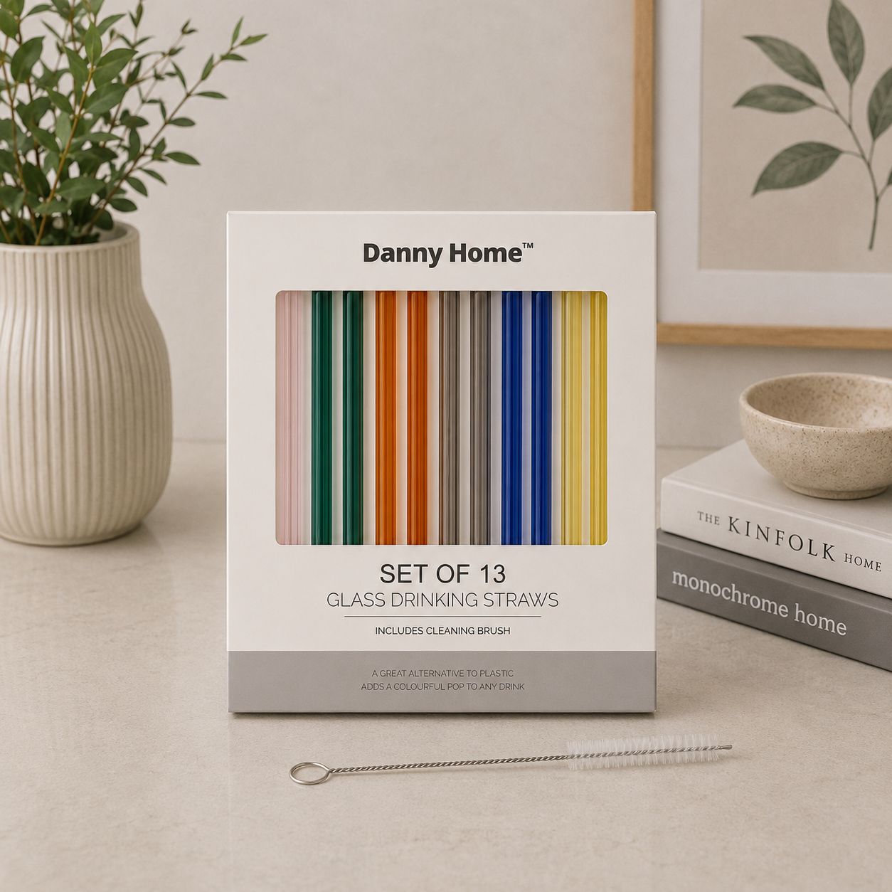 Danny Home 13Pcs Glass Drinking Straw Set – 20cm