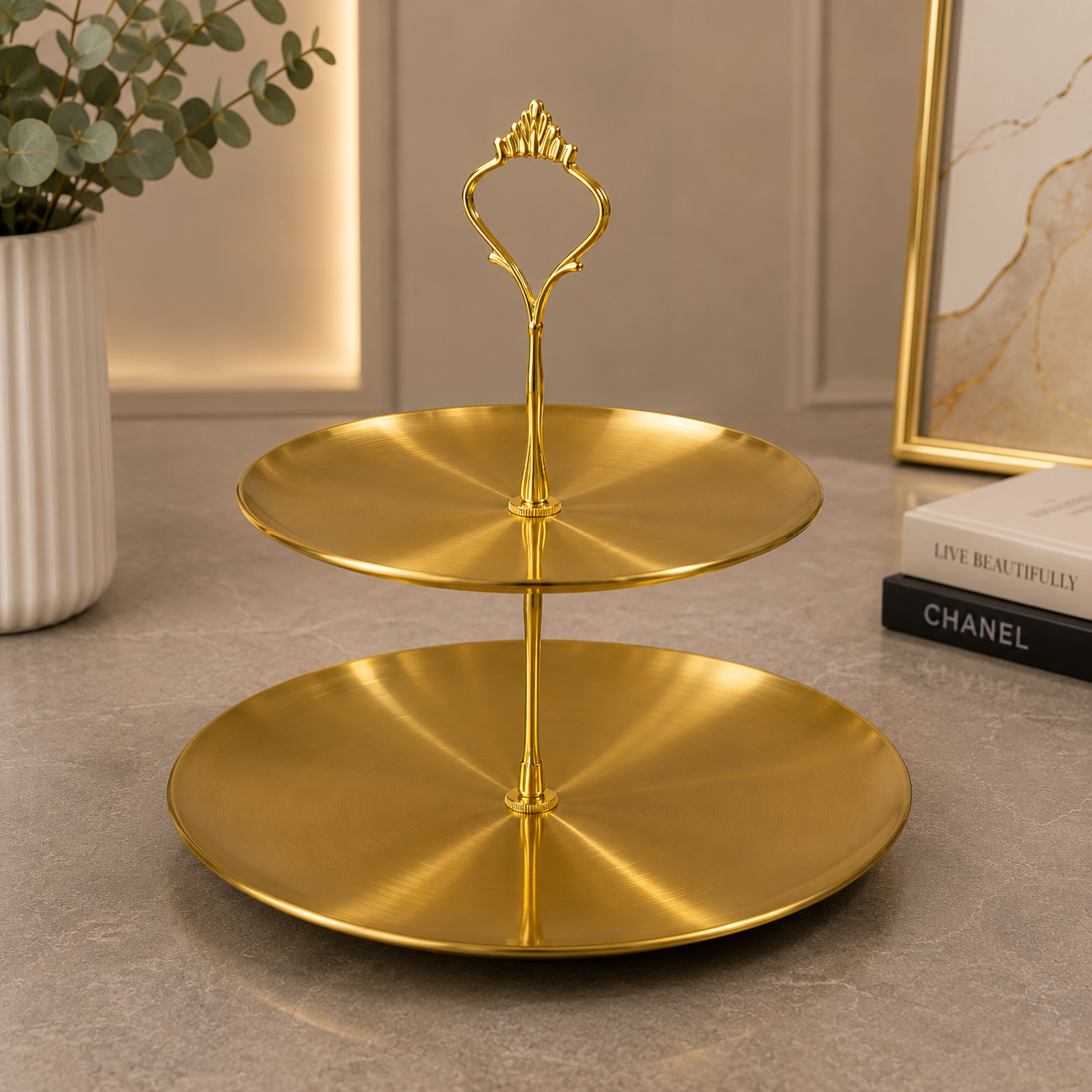 Luxury 2-Tier Golden Pastry & Dessert Stand