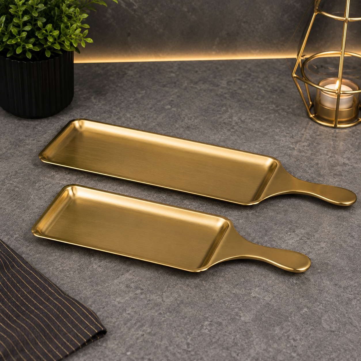Luxury Golden Rectangular BBQ Bat Serving Platter – 33cm
