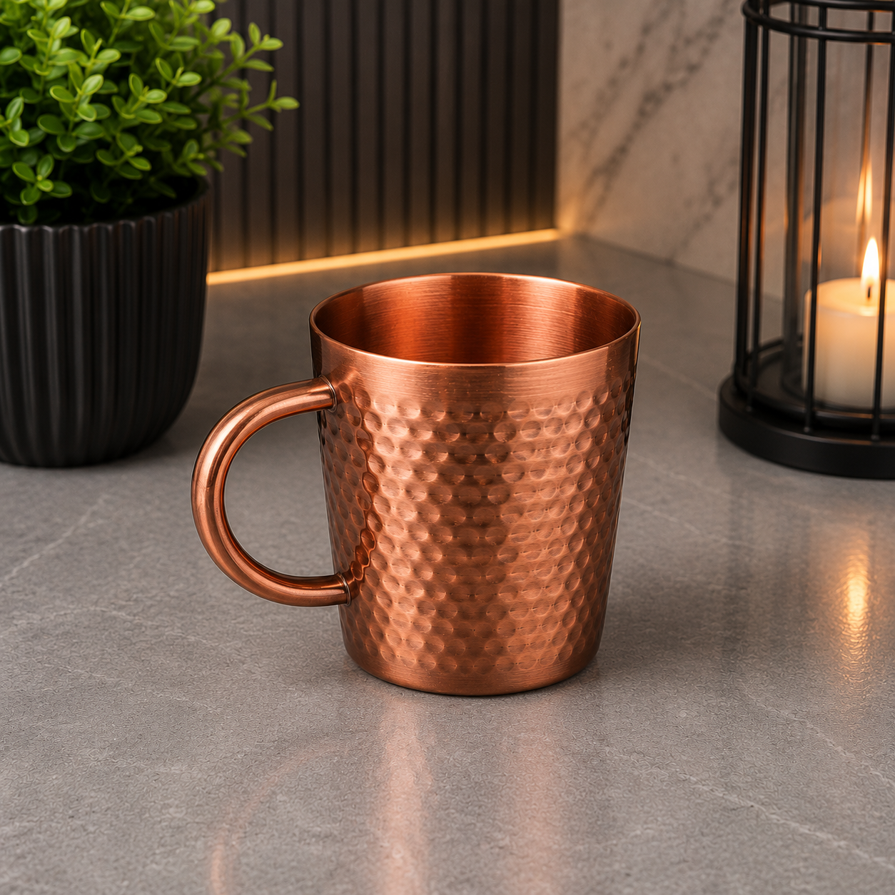 Luxury Copper Hammered Stainless Steel Tea Mug – 300ml