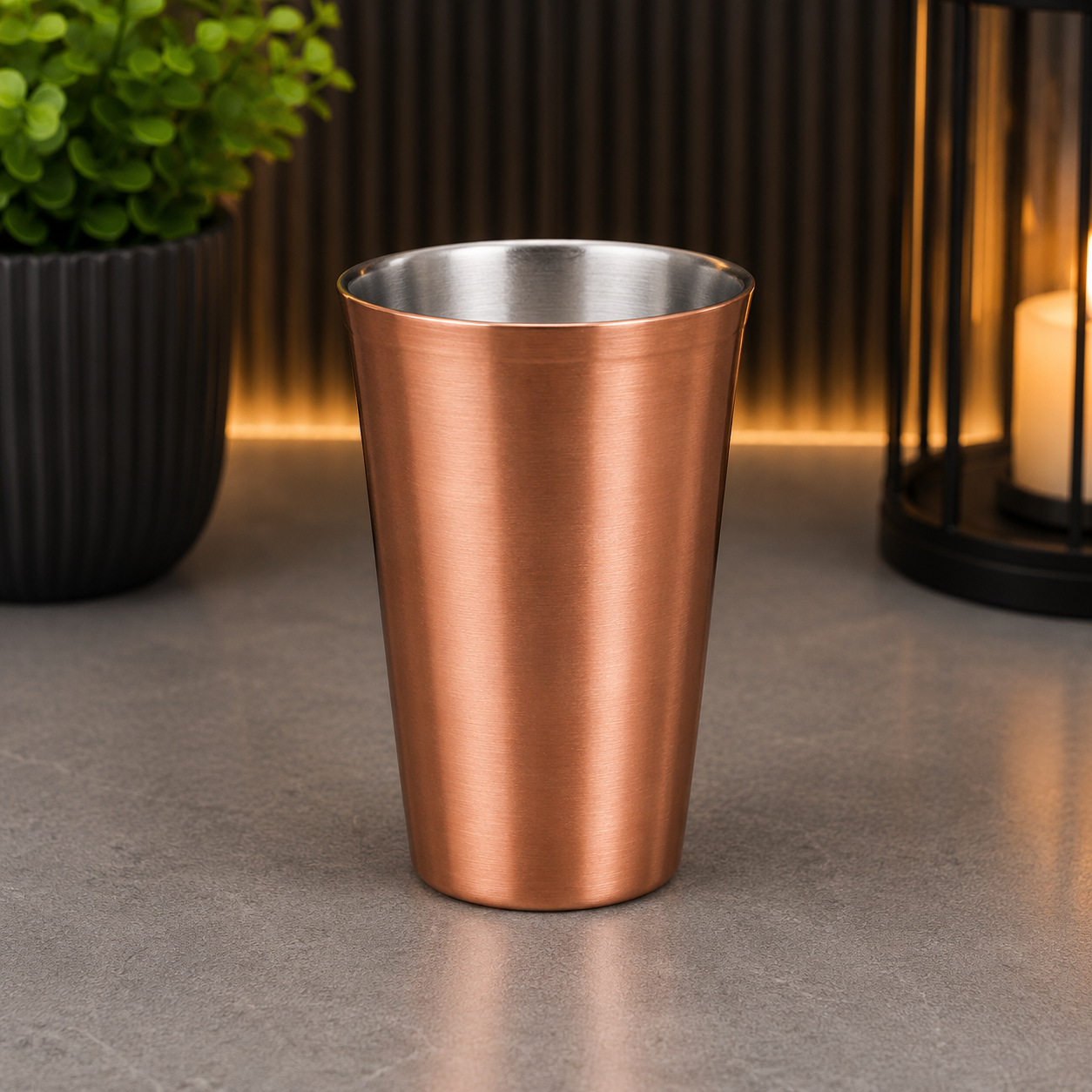 Luxury Copper Double Wall Plain Drinking Glass – 350ml