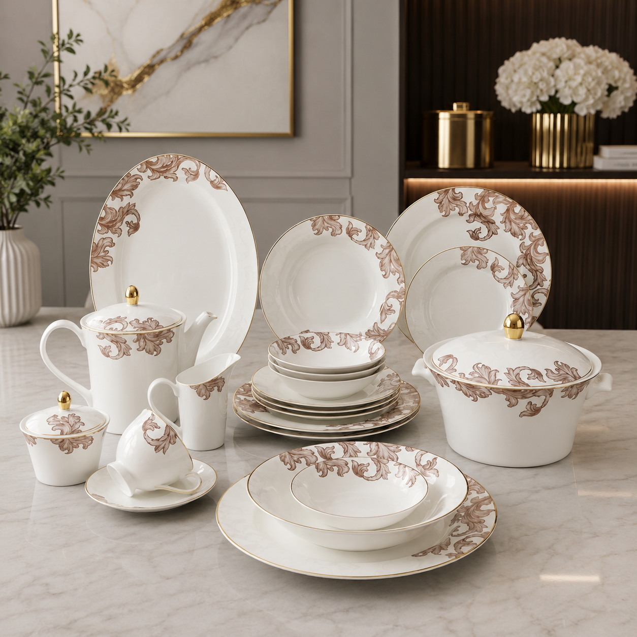 Imperial Arabesque Porcelain Dinner Set – 61 Pieces