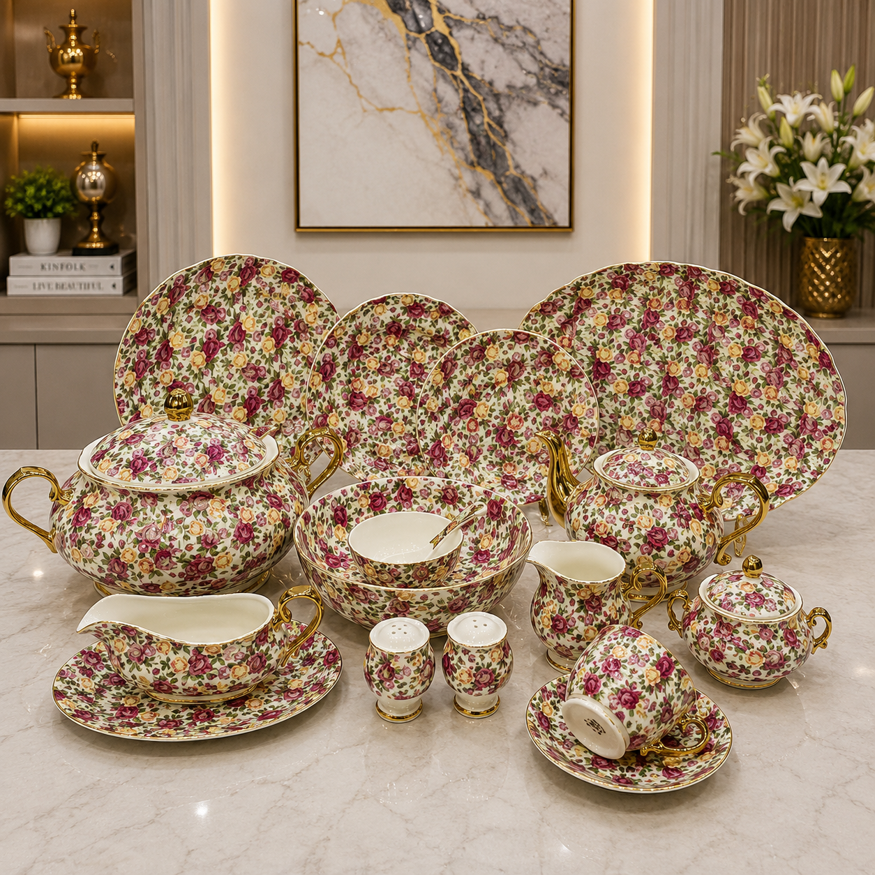 Royal Albert 75 Pcs Dinner Set – Premium Vintage Rose Garden Bone China Collection