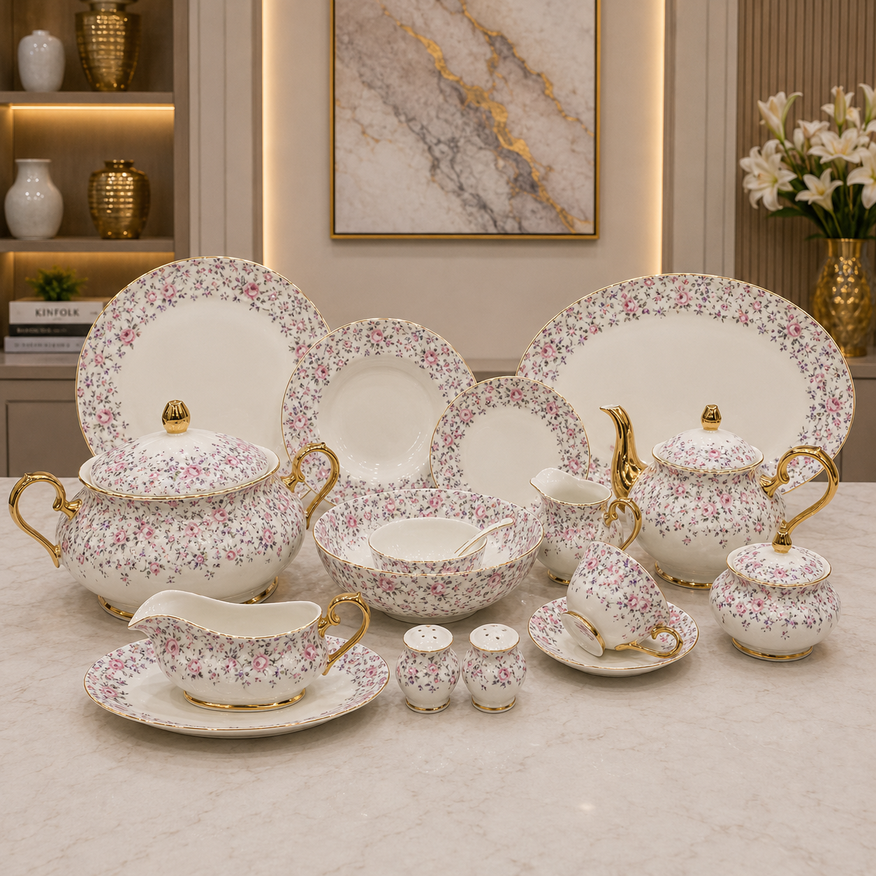 Royal Albert 75 Pcs Dinner Set – Premium Pink Blossom Bone China Collection