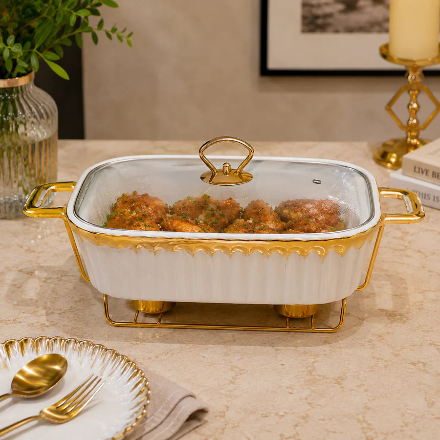 Brilliant Gold Trim Casserole with Glass Lid