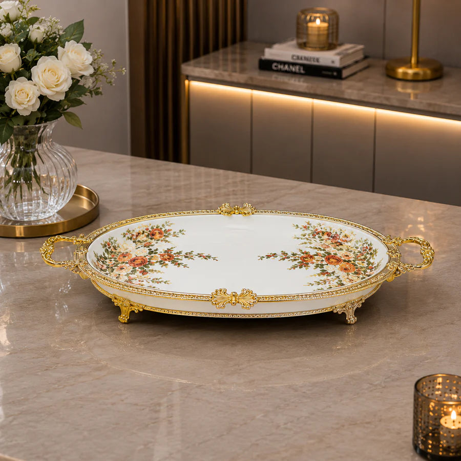 Brilliant Royal Garden Gold Oblong Deep Tray – 42x21x6cm
