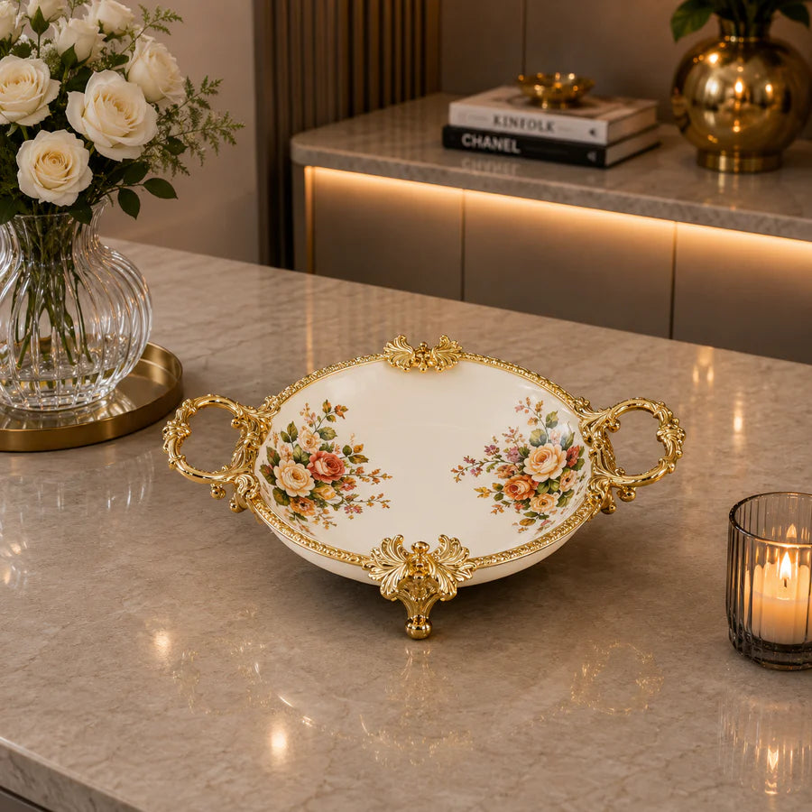 Brilliant Royal Blossom Gold Deep Round Tray – 34x6cm