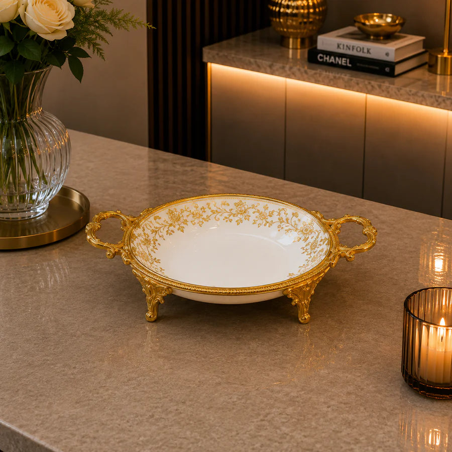 Brilliant Royal Gold Round Deep Serving Tray – 34x6cm