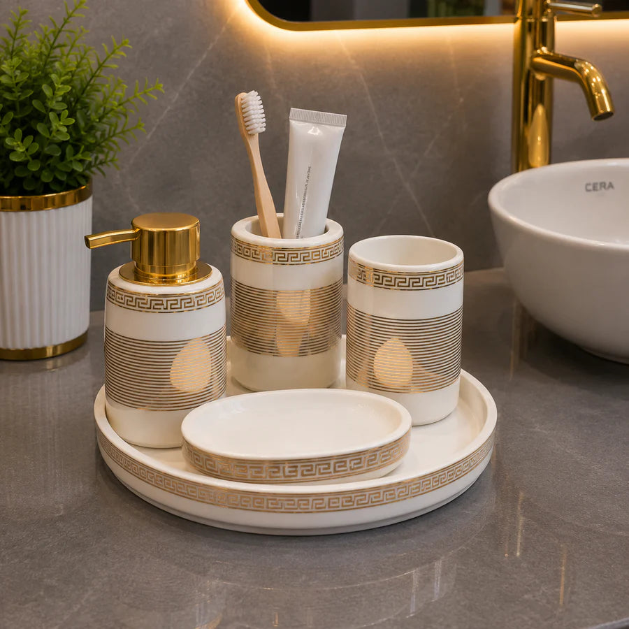 Brilliant Luxury Gold Line Bathroom Tray Set