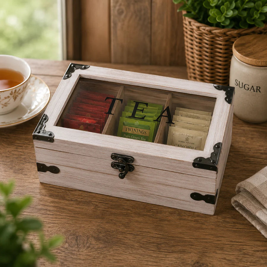 Classic Wooden Tea Bag Organizer Box