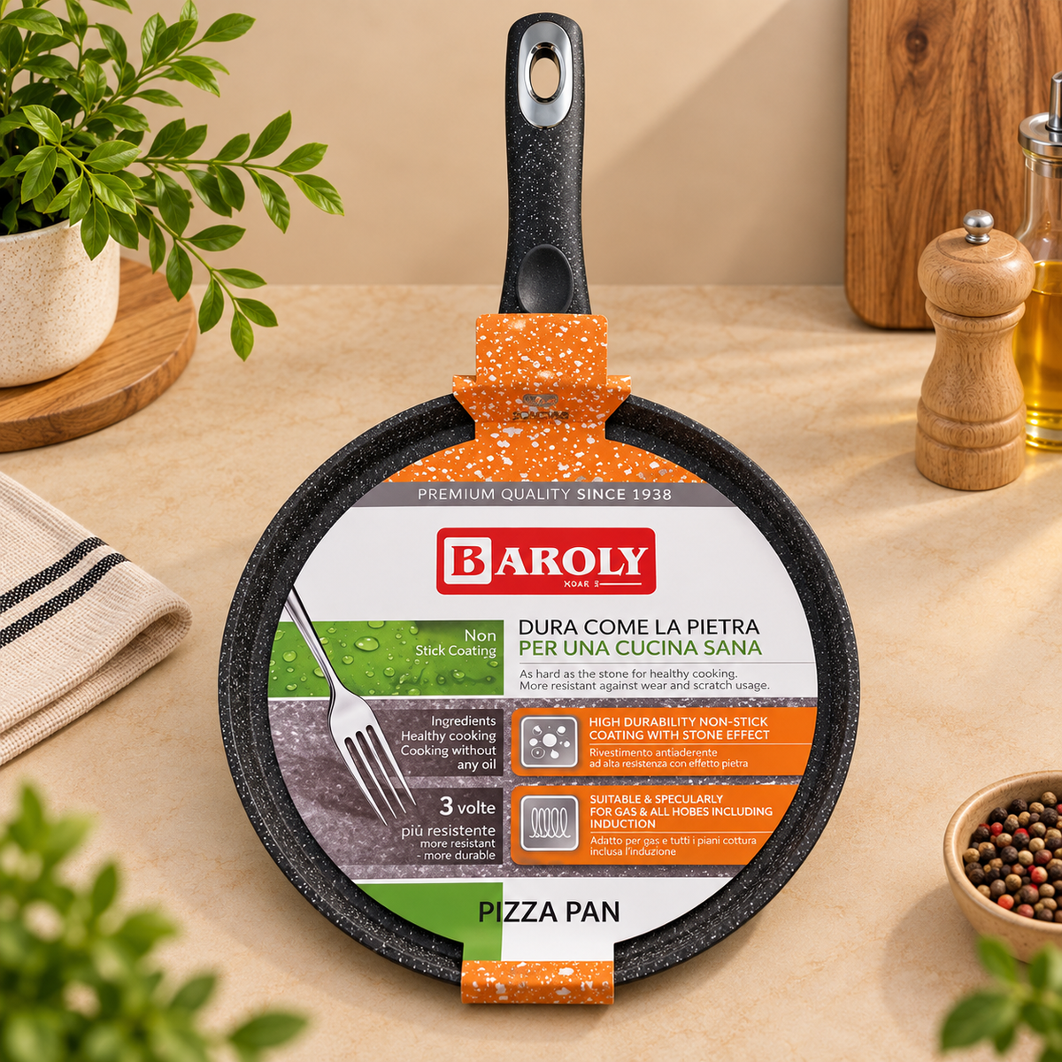 Baroly 32cm Non-Stick Stone Effect Tawa