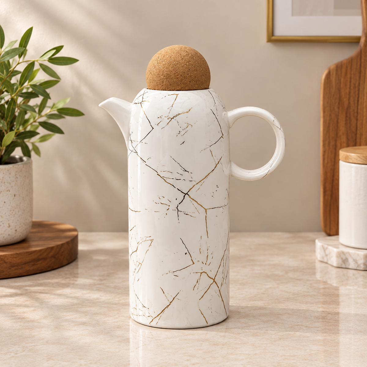 Marble Design Ceramic Oil Jug with Cork Lid