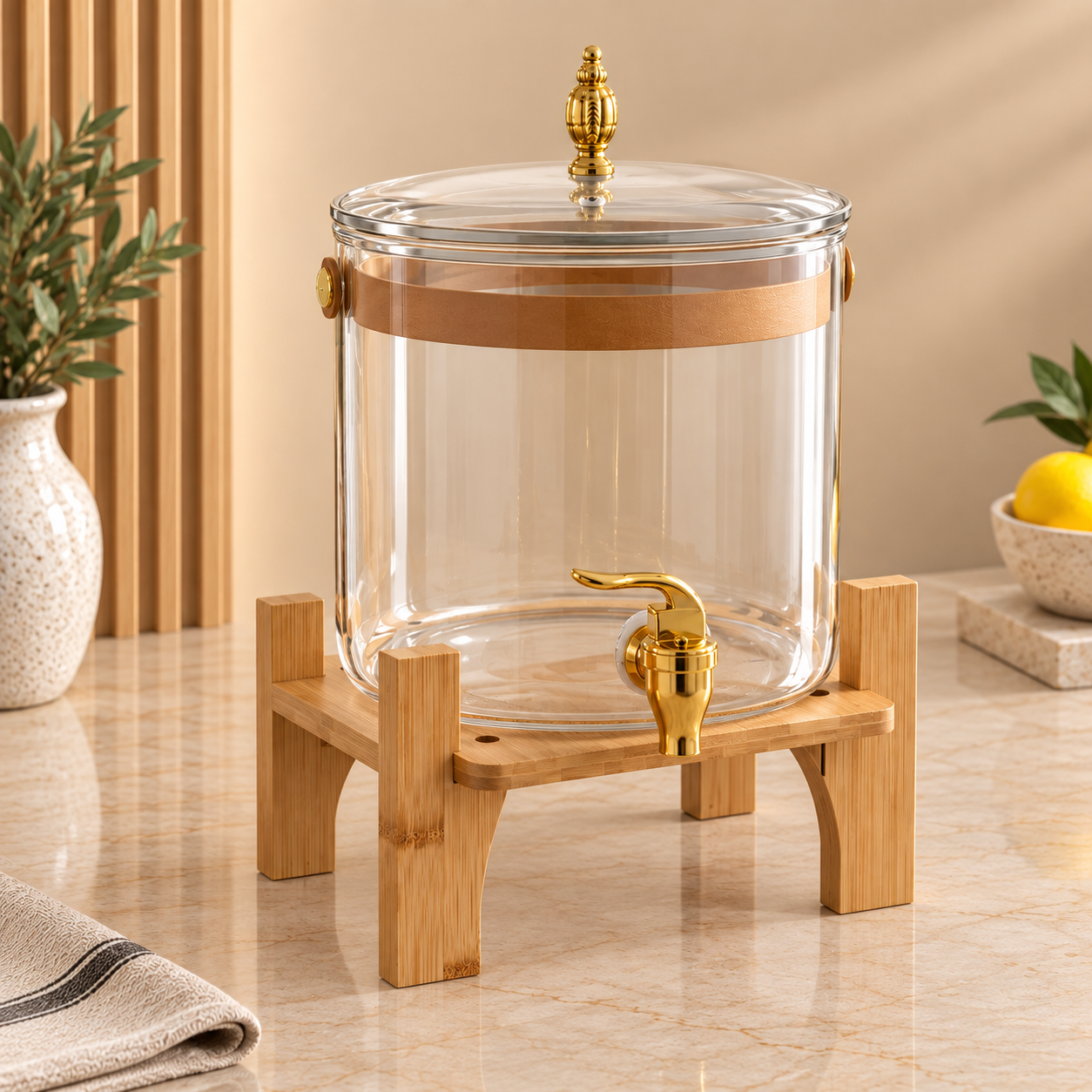 6.5L Glass Beverage Dispenser with Wooden Stand (Clear)