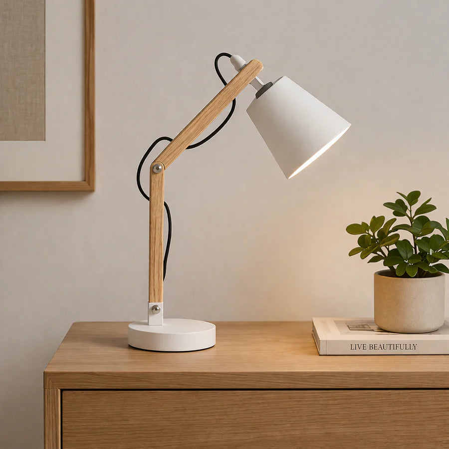 Danny Home Wooden Desktop Lamp 37cm - White
