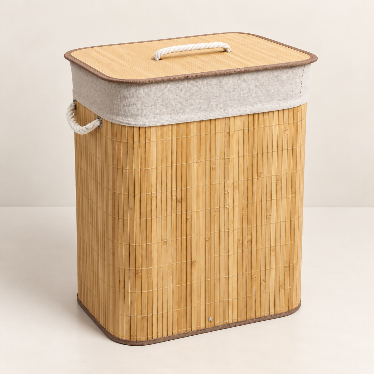 Bamboo Laundry Basket with Lid & Rope Handles – 40 × 30 × 55 cm