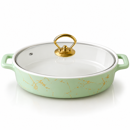 Brilliant 12-Inch Oval Ceramic Casserole Dish with Glass Lid