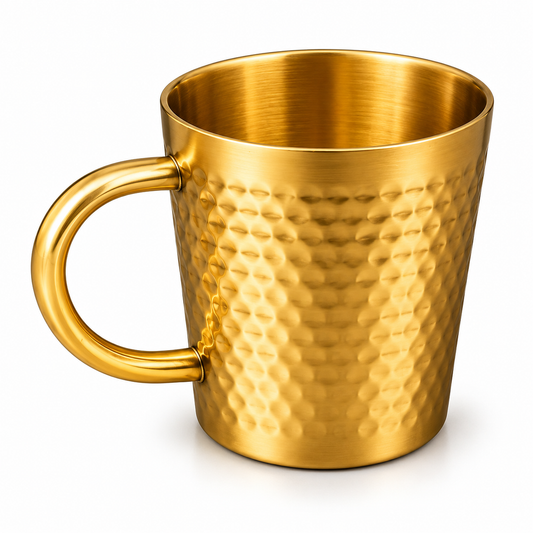 Luxury Golden Hammered Stainless Steel Tea Mug – 300ml