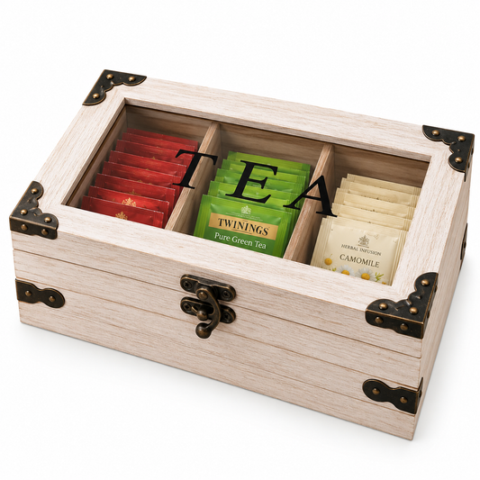 Classic Wooden Tea Bag Organizer Box