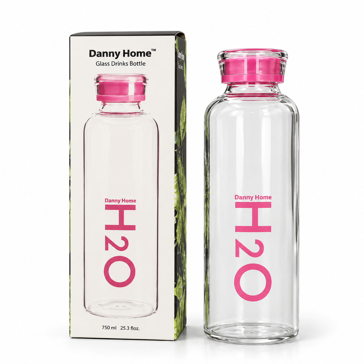 Danny Home Glass Drink Bottle – 750ml (Pink)