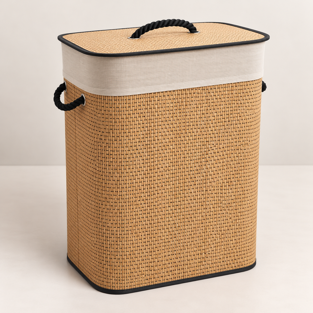 Premium Bamboo Laundry Basket with Lid & Rope Handles – 40 × 30 × 55 cm