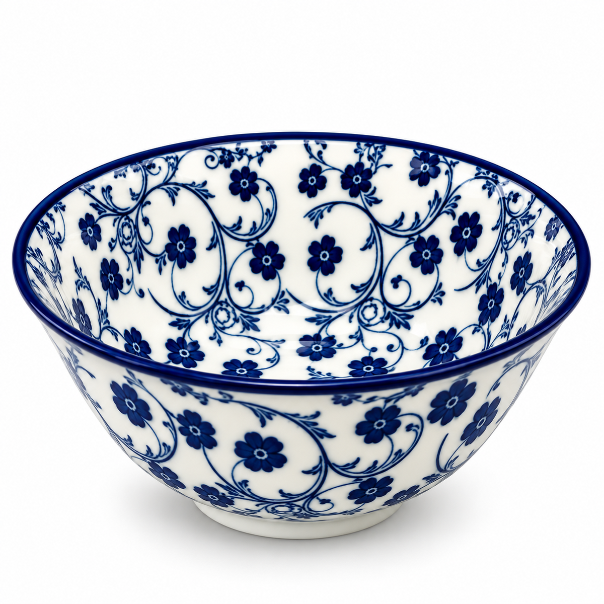 Danny Home Blue Flower 8-Inch Ceramic Salad Bowl