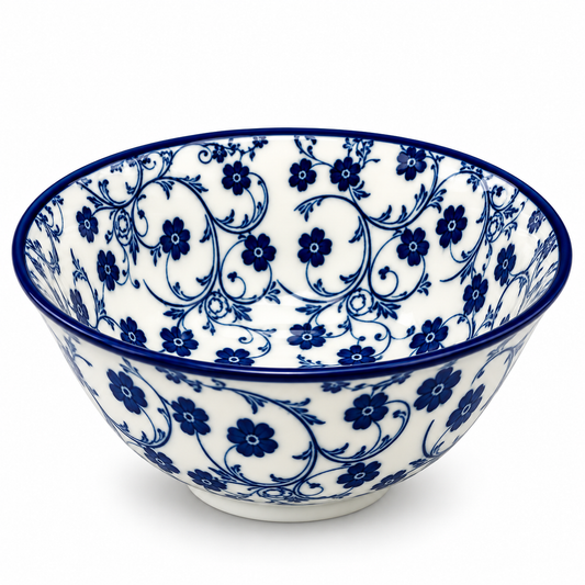 Danny Home Blue Flower 8-Inch Ceramic Salad Bowl