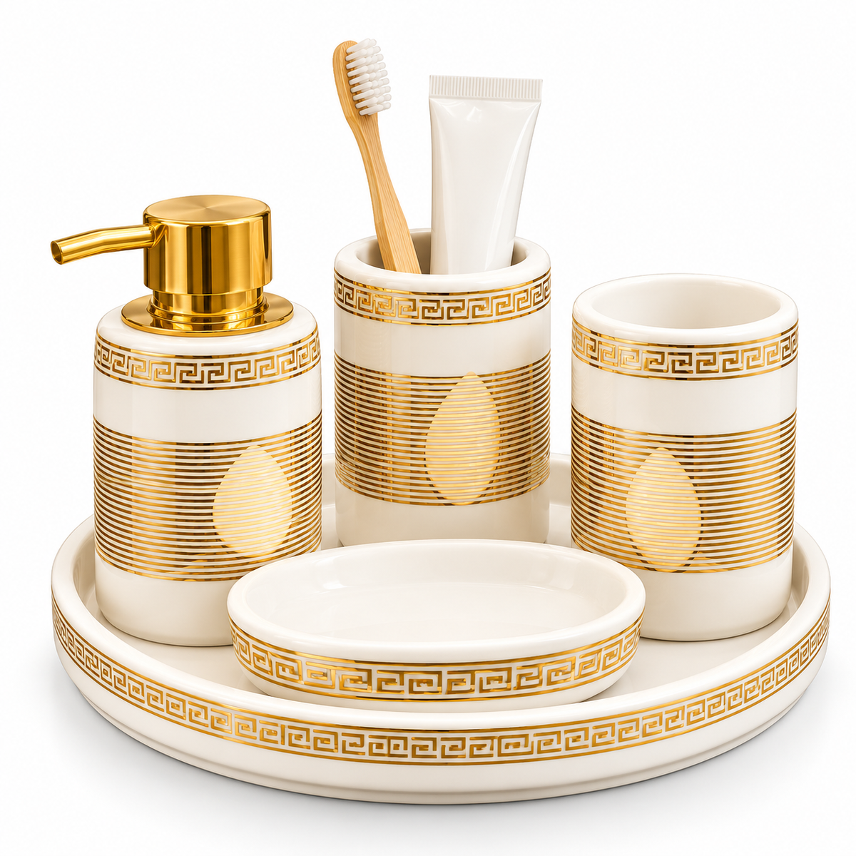 Brilliant Luxury Gold Line Bathroom Tray Set