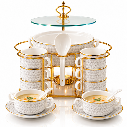 Brilliant Royal Elegance Geometric Soup Set with Candle Stand – 16 Pcs