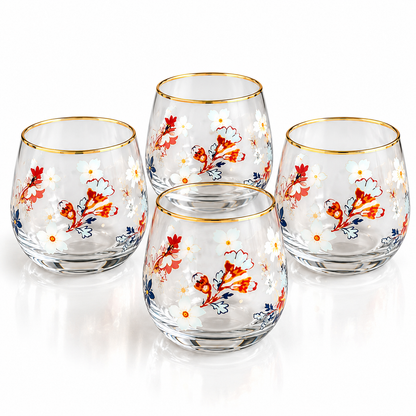 Danny Home Floral Glass Tumbler Set – 345ml (4 Pcs)