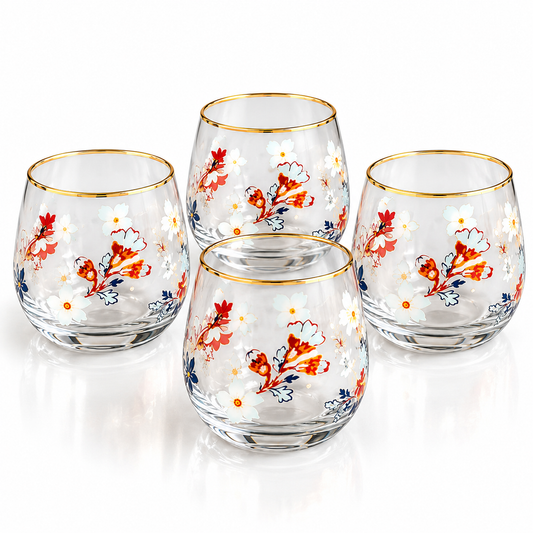 Danny Home Floral Glass Tumbler Set – 345ml (4 Pcs)