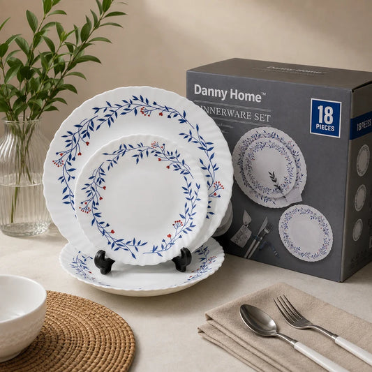 Danny Home 18 Pcs Blue Botanical Dinnerware Set