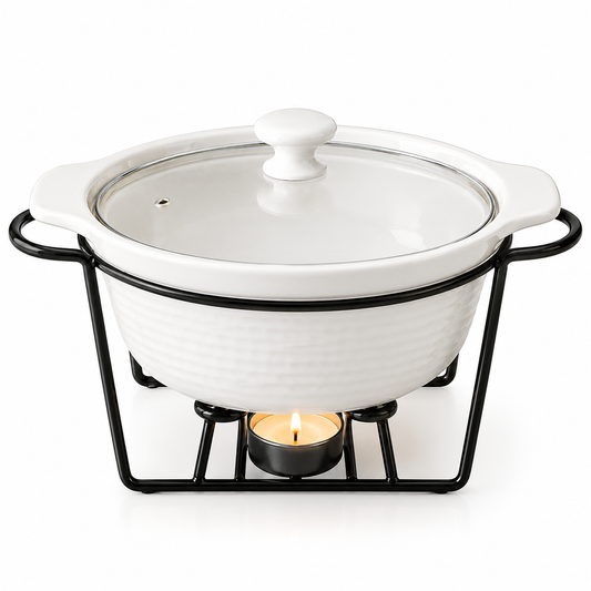 Brilliant Round Ceramic Burner Dish with Metal Stand