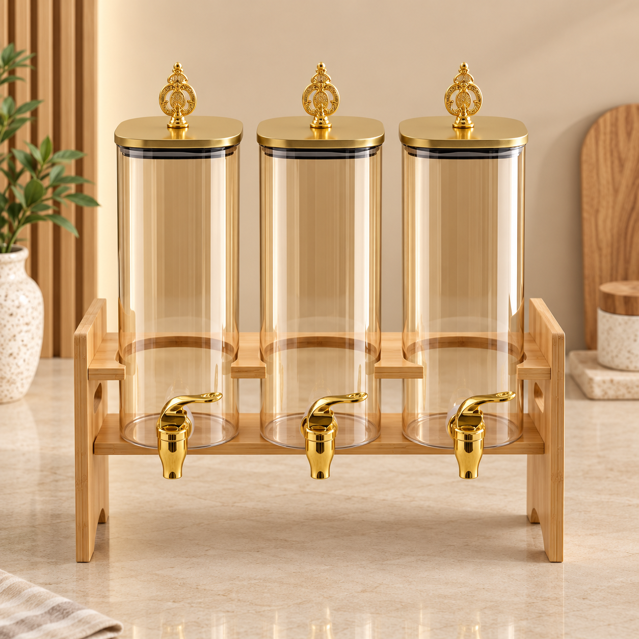 3-in-1 Glass Beverage Dispenser – 2.2L (Gold)