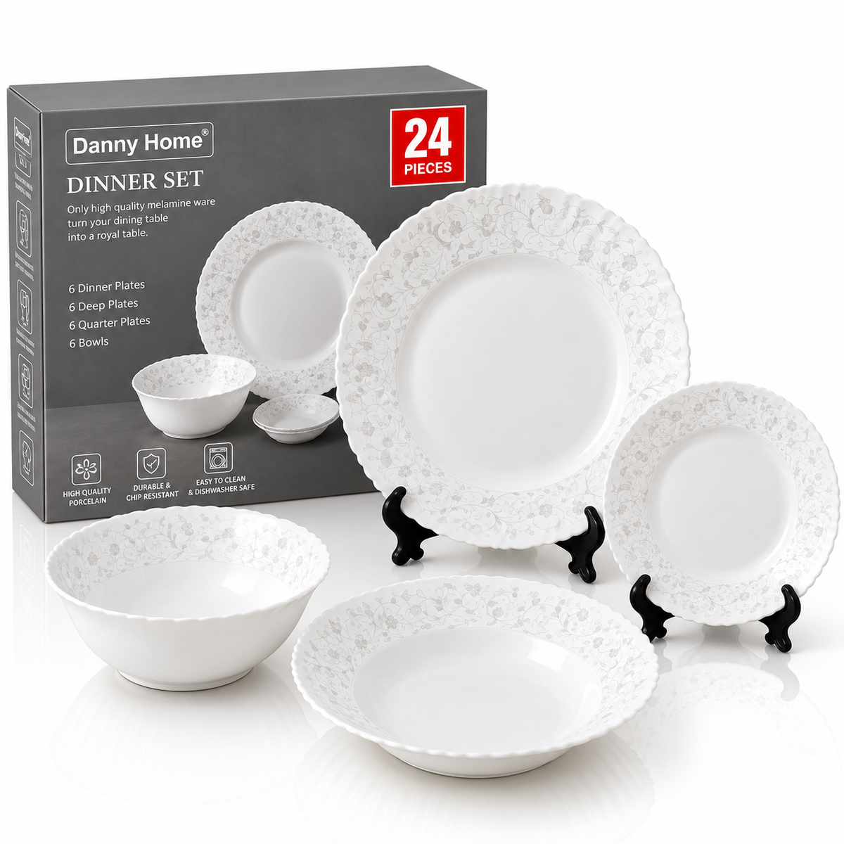 Danny Home 24 Pcs Pearl Vine Dinner Set