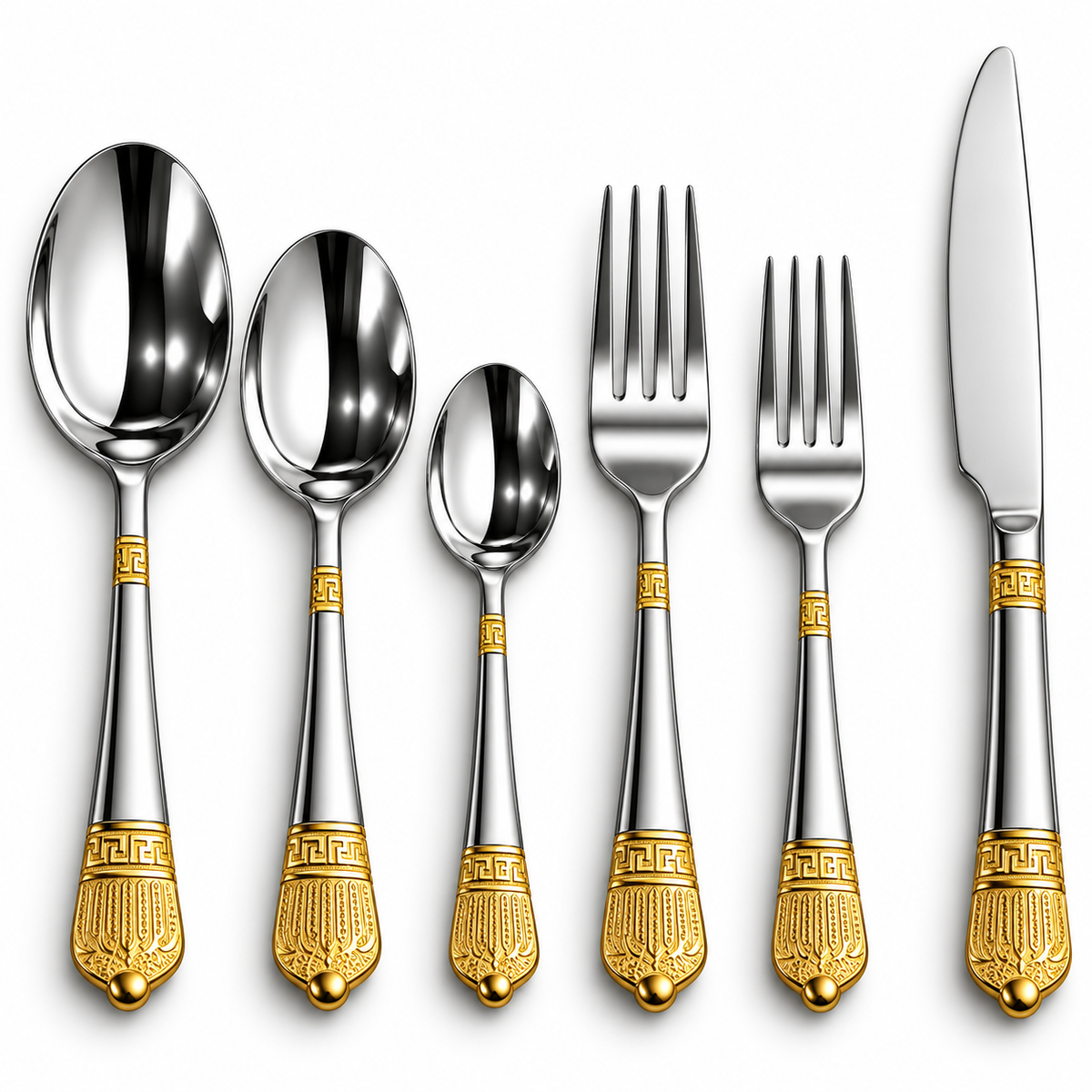 Imperial Gold Greek Key 36-Piece Stainless Steel Cutlery Set